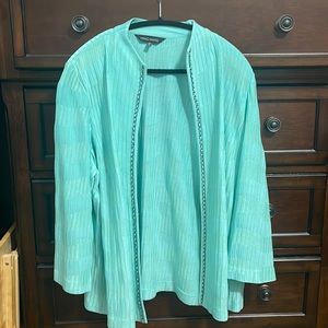 Ming Wang Textured Knit Teal Green/Blue Chain Trim Jacket 1X
